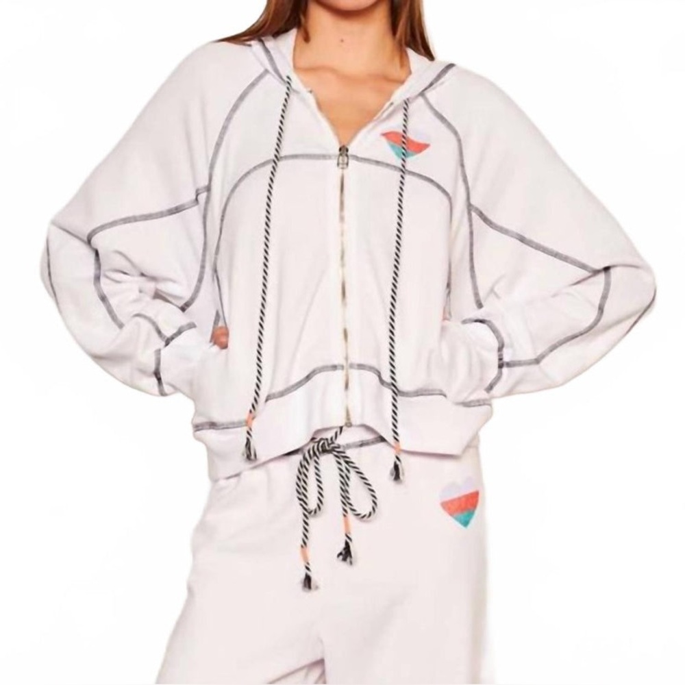 Sundry contrast stitching horizon heart zip up hoodie